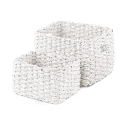 Set 2 cestini in carta intrecciata Lisou color bianco