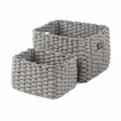Set 2 cestini in carta intrecciata Lisou color grigio