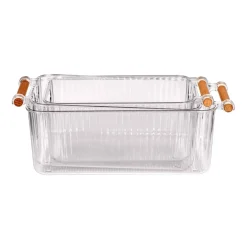 Set 3 contenitori bagno in PET Nantes con manico in legno FSC