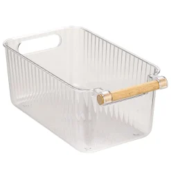 Set 3 contenitori bagno in PET Nantes con manico in legno FSC