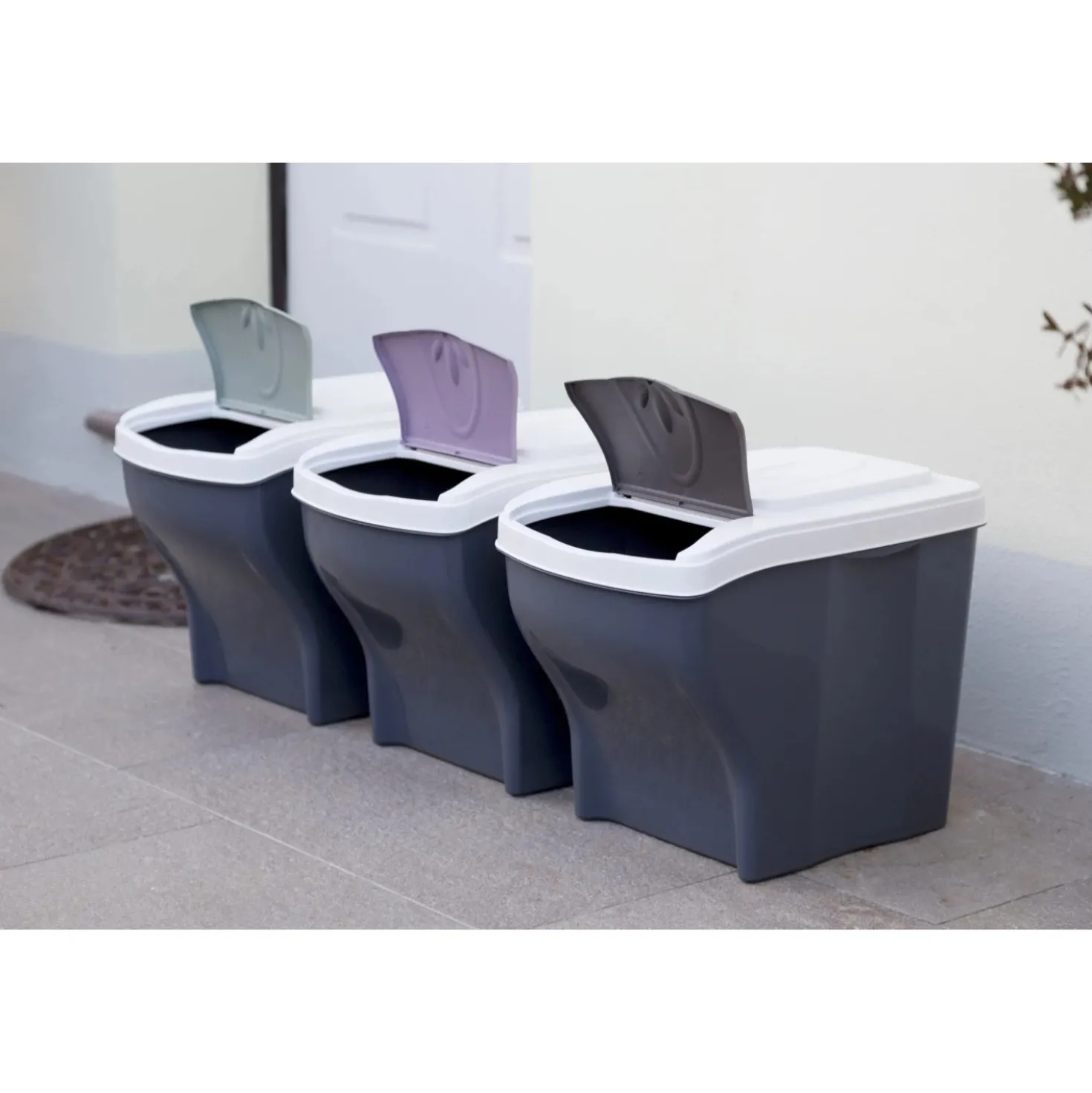 Set 3 pattumiere per raccolta differenziata Poker Tris 60 l col assortiti