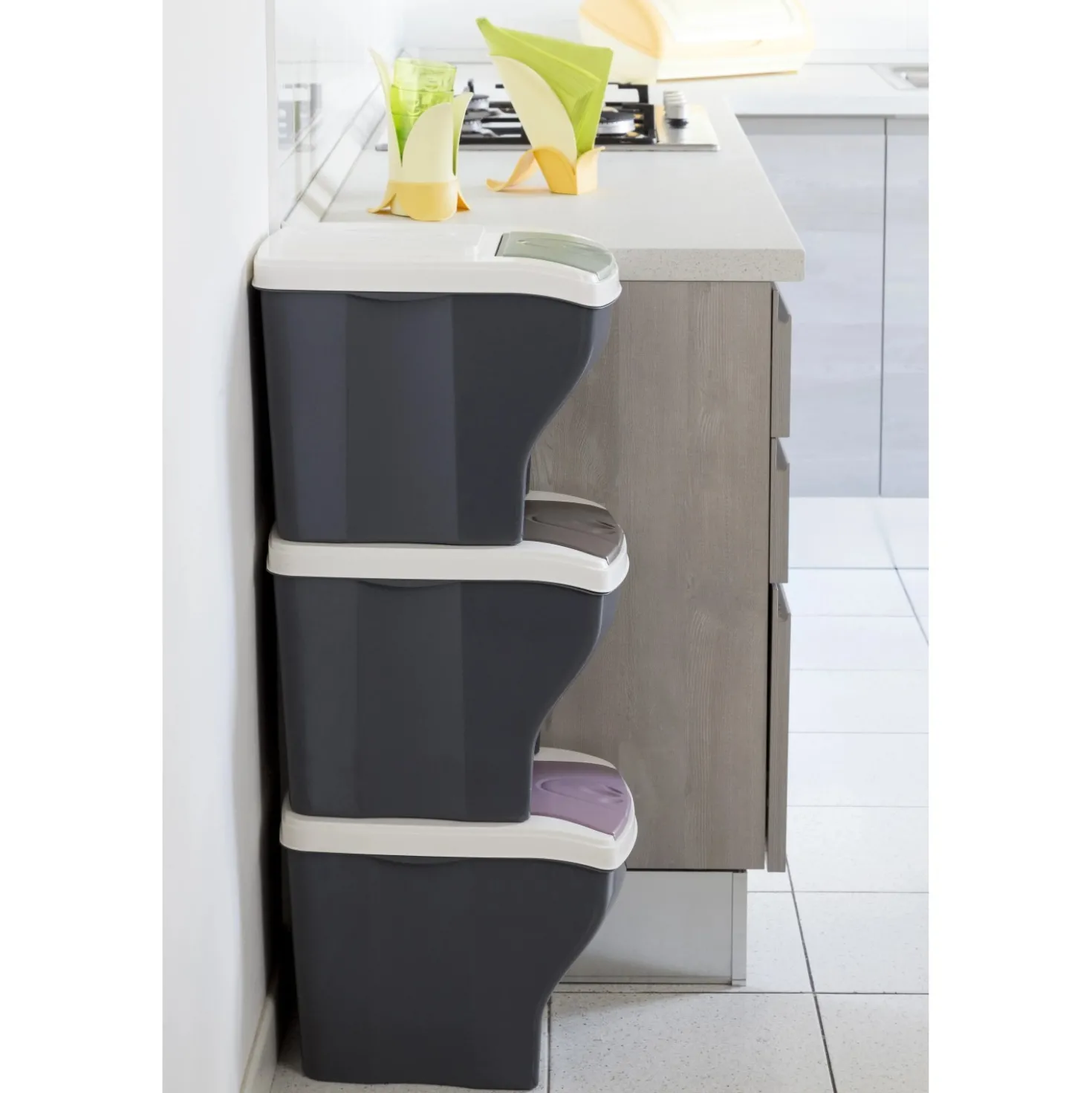 Set 3 pattumiere per raccolta differenziata Poker Tris 60 l col assortiti