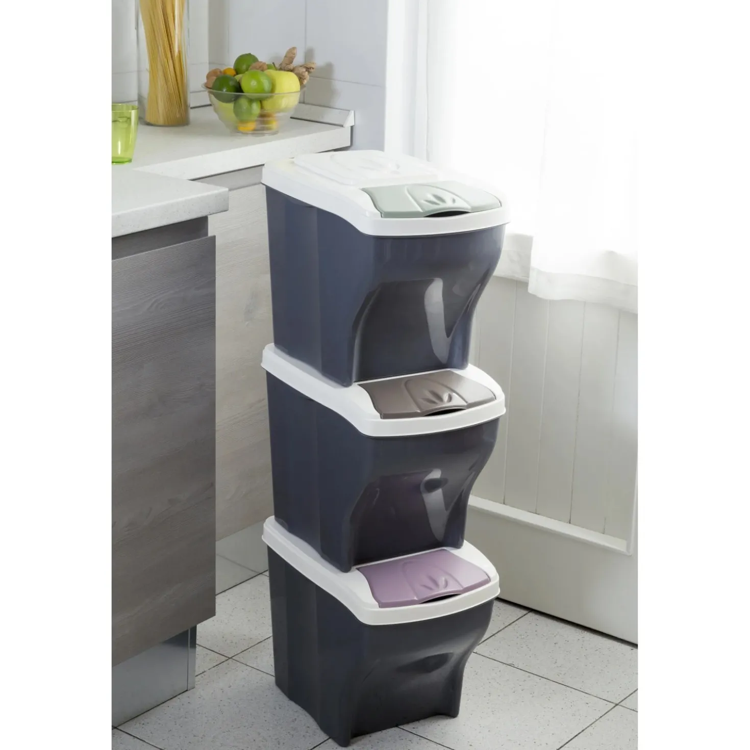 Set 3 pattumiere per raccolta differenziata Poker Tris 60 l col assortiti