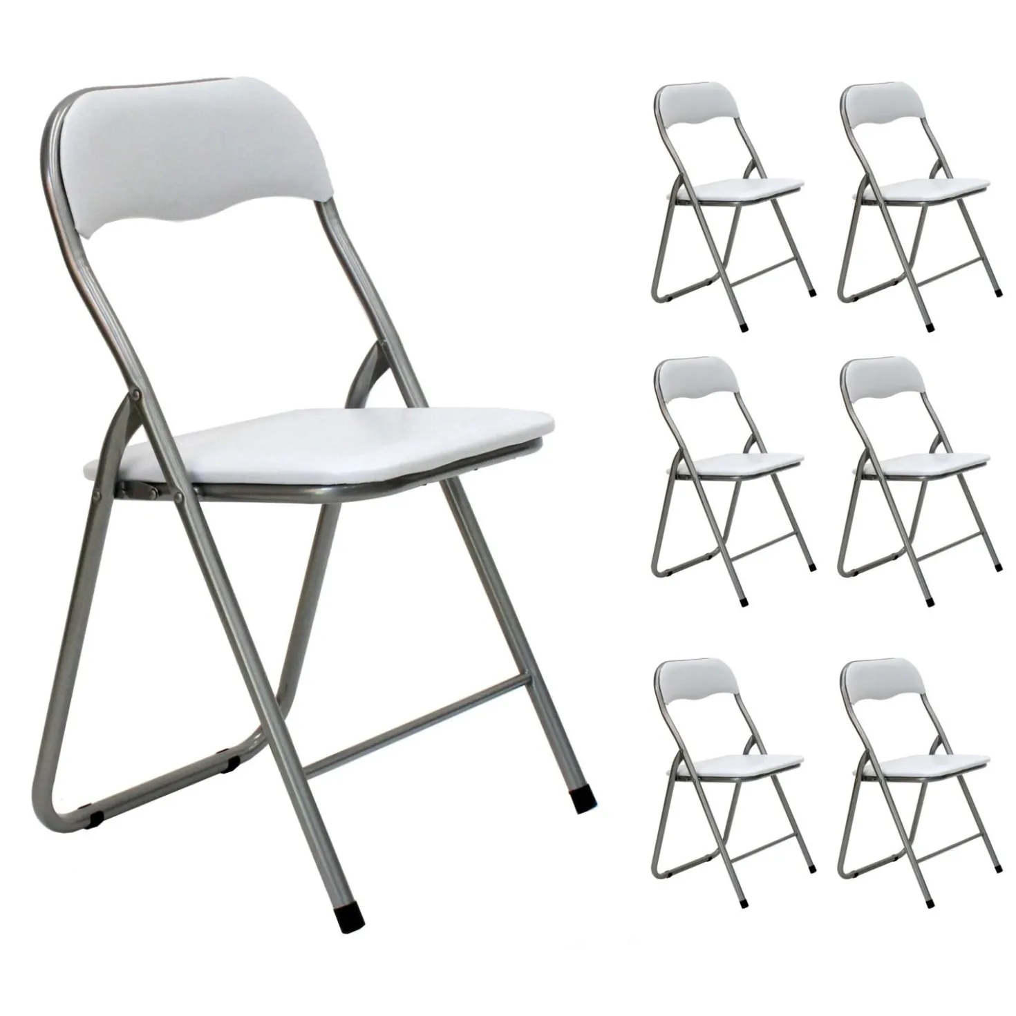 Set 6 sedie pieghevoli in acciaio imbottite Bianco 45x45x45/80 cm