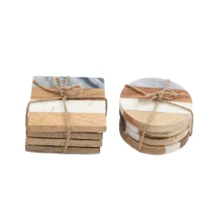 Set 4 sottobicchieri in legno e marmo 10x10x1,5 cm