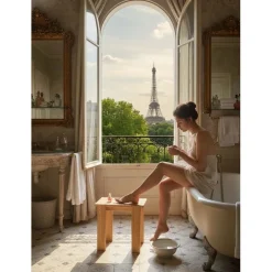 Sgabello bagno in massello di larice