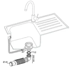 Sifone salvaspazio per lavello d 40 cm bianco