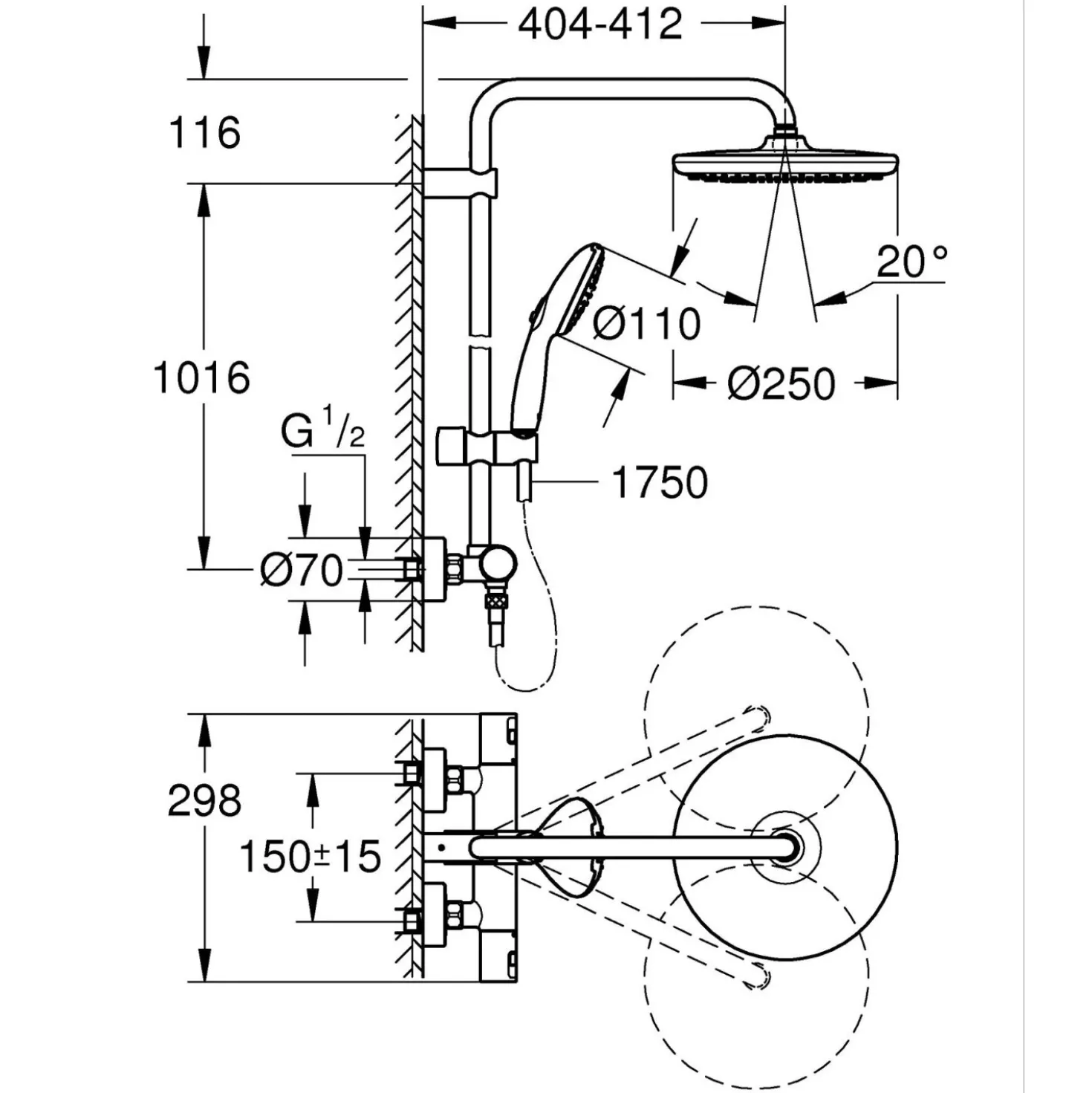Sistema doccia con miscelatore termostatico Grohe Vitalio Start System 250