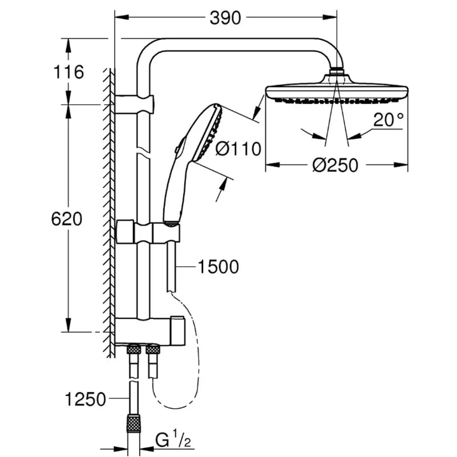 Sistema doccia Flex con deviatore Grohe Vitalio Start System 250