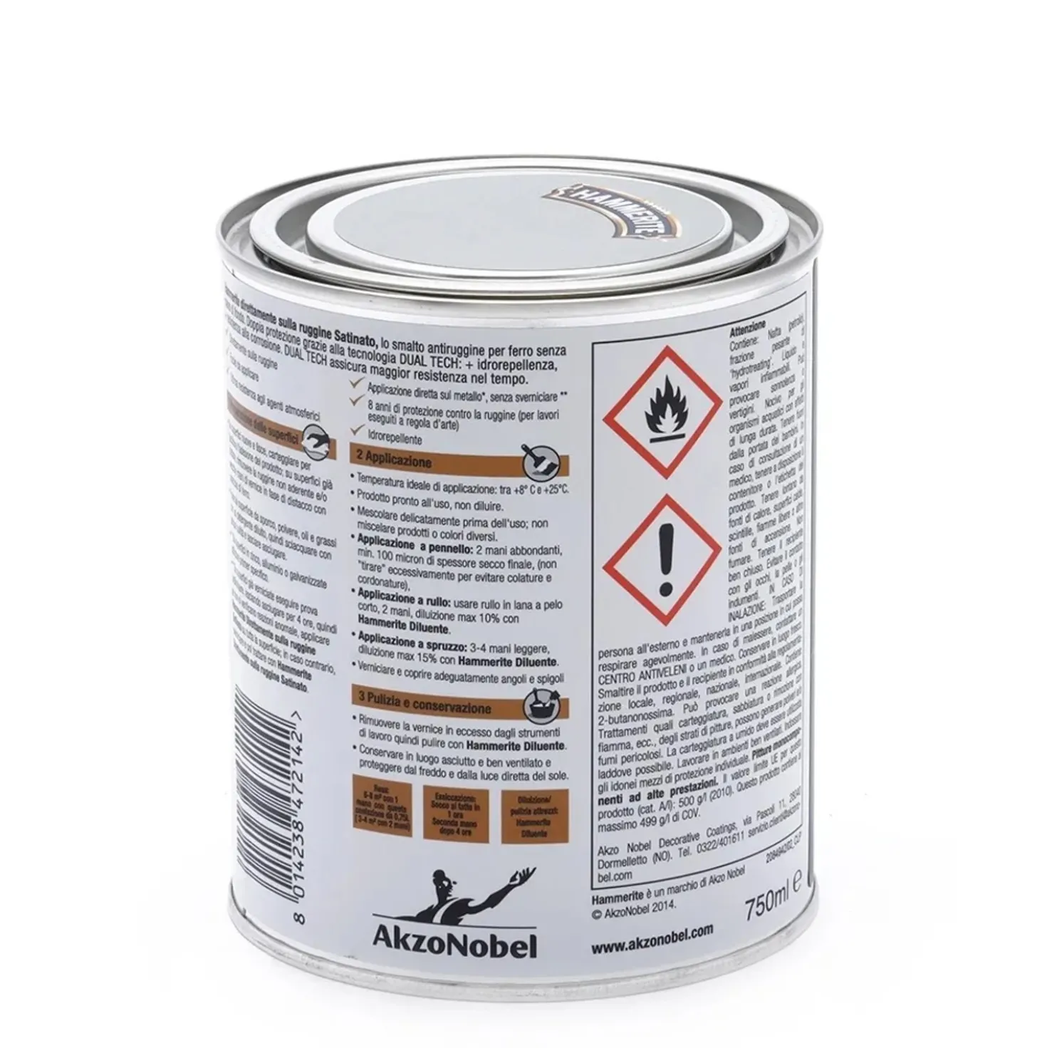 Smalto a solvente satinato Hammerite grigio 0,75 l