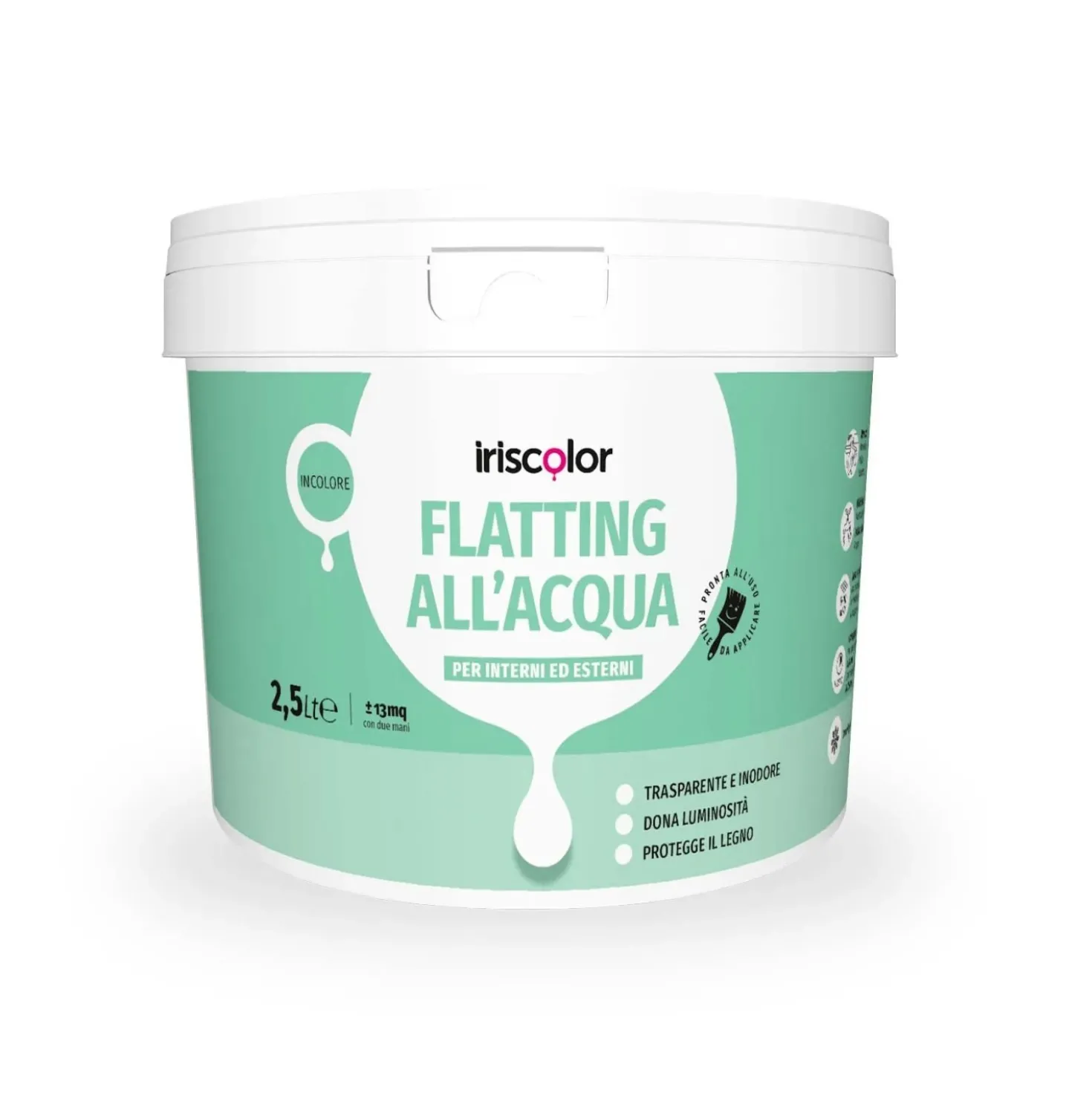 Smalto ad acqua flatting Iriscolor incolore lucido 2,5 l
