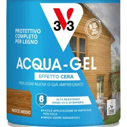 Smalto ad acqua gel protettivo per legno V33 noce medio 0,75 l