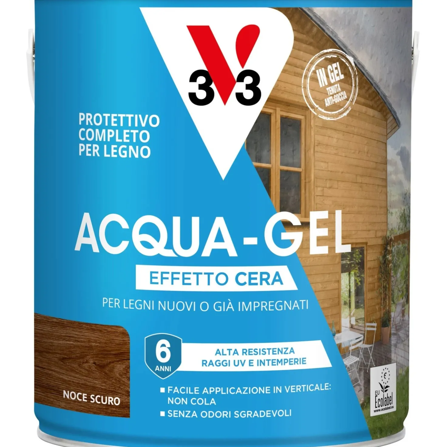 Smalto ad acqua gel protettivo per legno V33 noce scuro 2,5 l