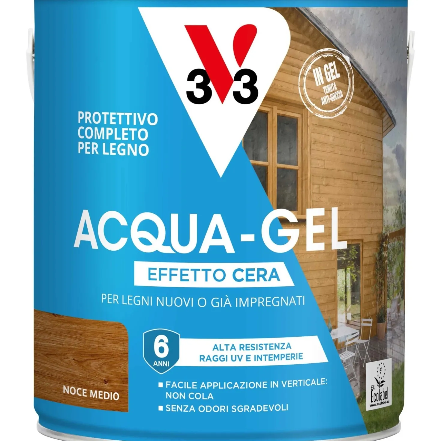 Smalto ad acqua gel protettivo per legno V33 noce medio 2,5 l