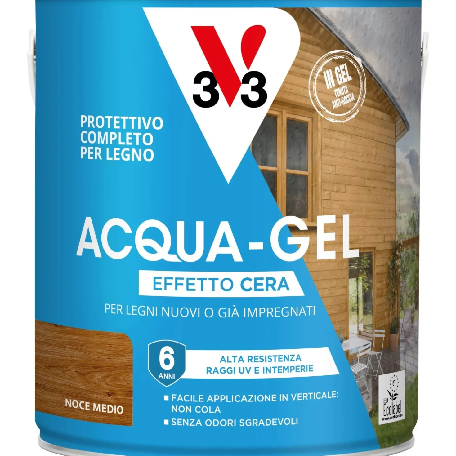 Smalto ad acqua gel protettivo per legno V33 noce medio 2,5 l