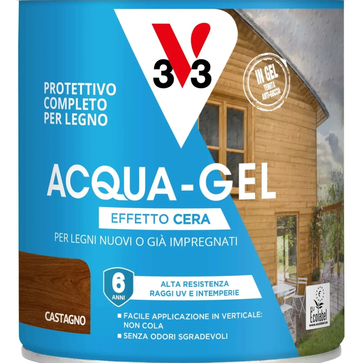 Smalto ad acqua gel protettivo per legno V33 castagno 0,75 l