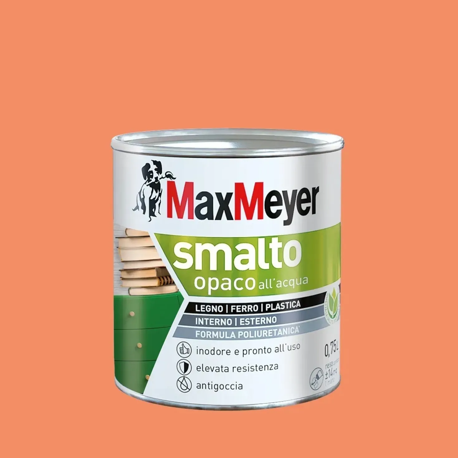 Smalto all'acqua poliuretanico opaco MaxMeyer arancio ace 0,75 l
