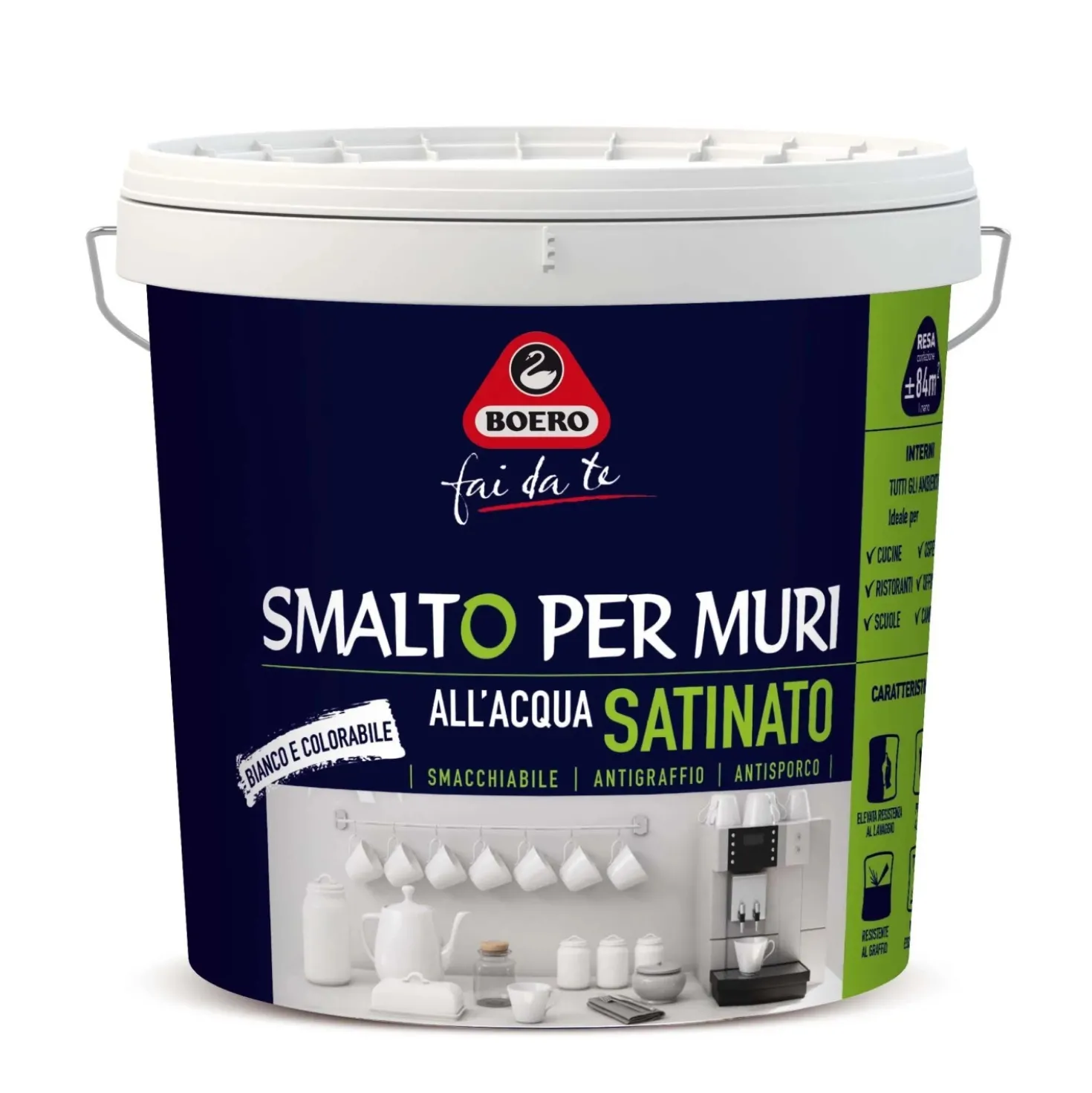 Smalto per muri Boero fai da te bianco satinato 7 l
