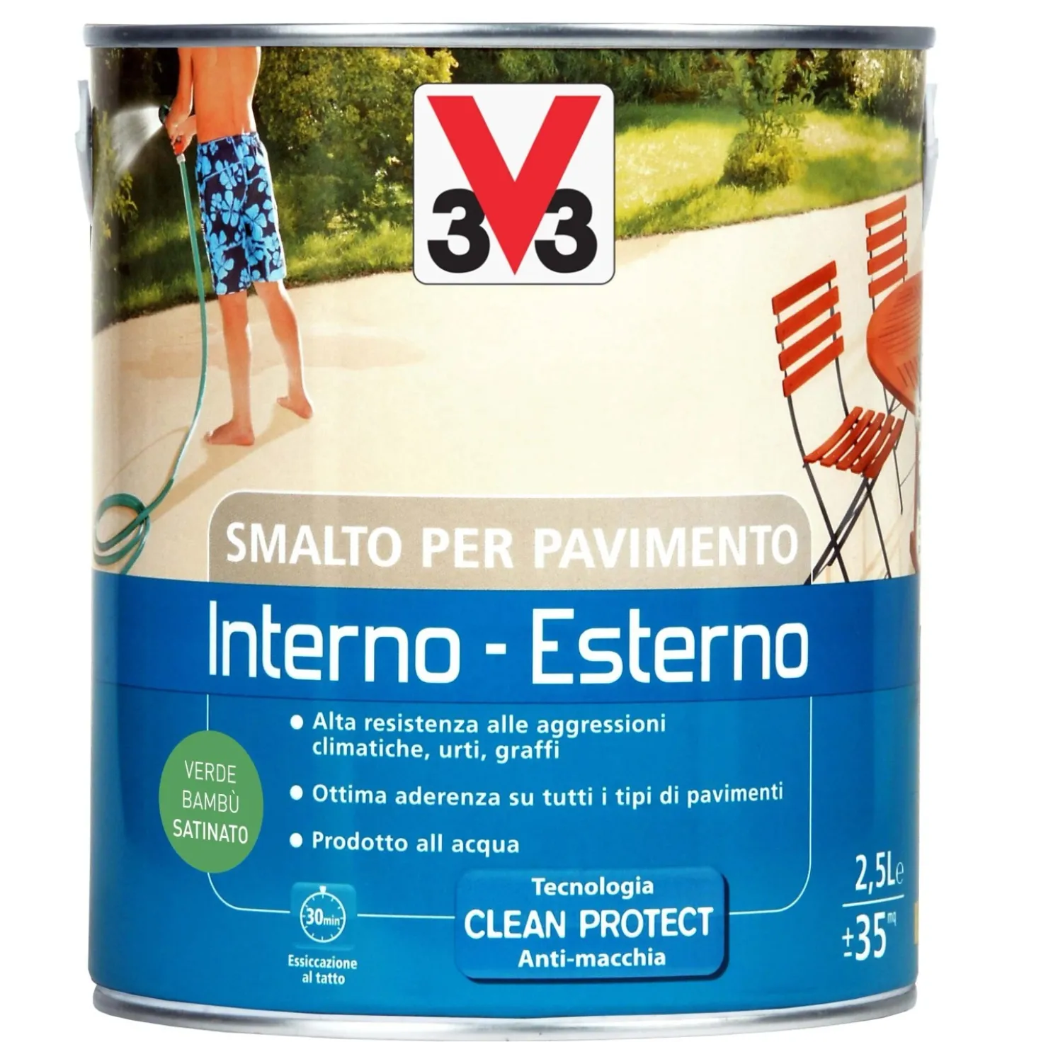 Smalto per Pavimenti Interno/Esterno all`acqua Verde bambù.satinato 2,5 l