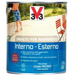 Smalto per Pavimenti Interno/Esterno all`acqua Rosso laccato-satinato 2,5 l