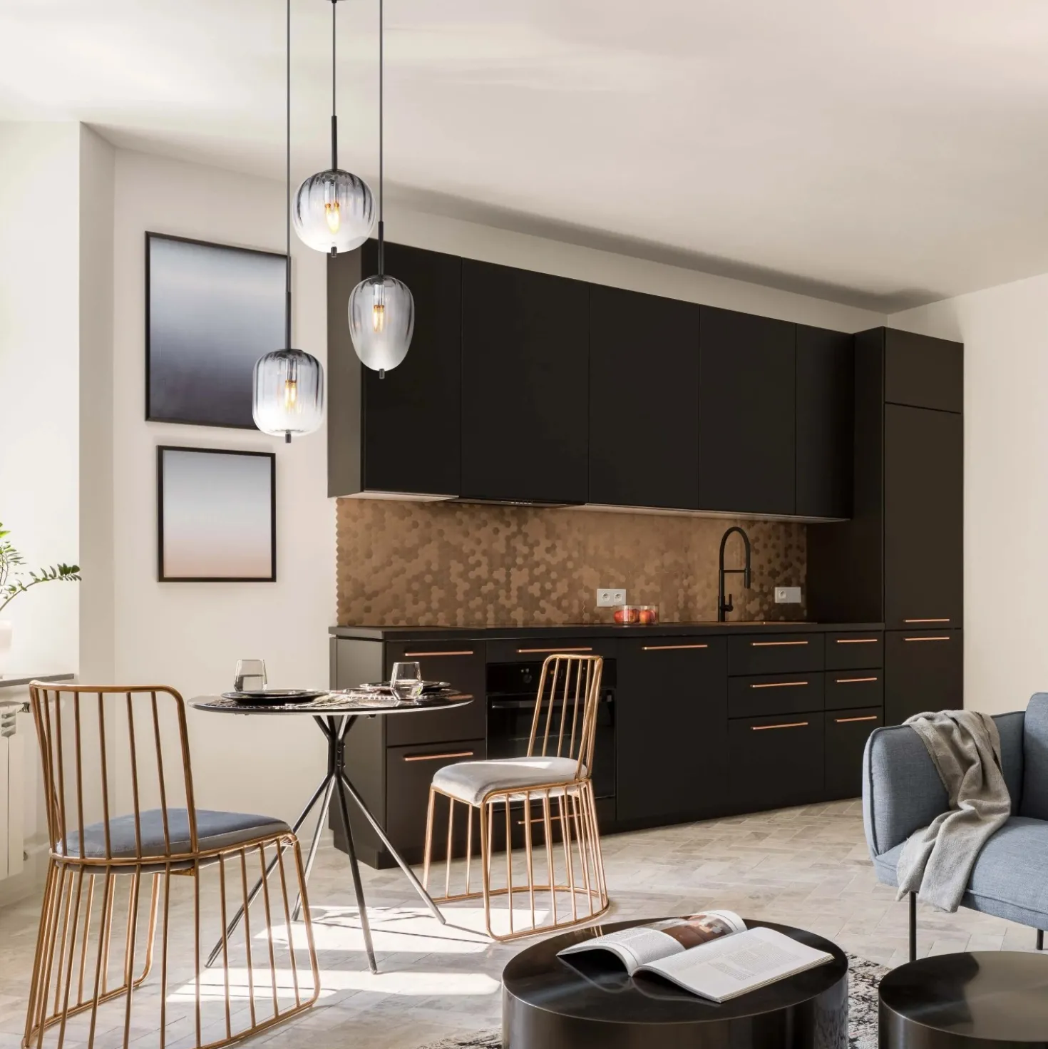 Sospensione Attila 3 luci Ø 460x1200 mm