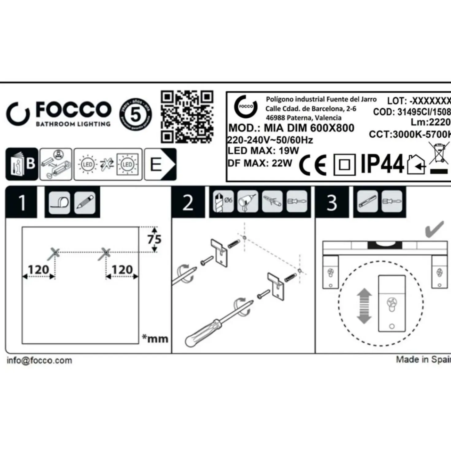 Specchio bagno Led Mia dimmerabile 60x80 cm