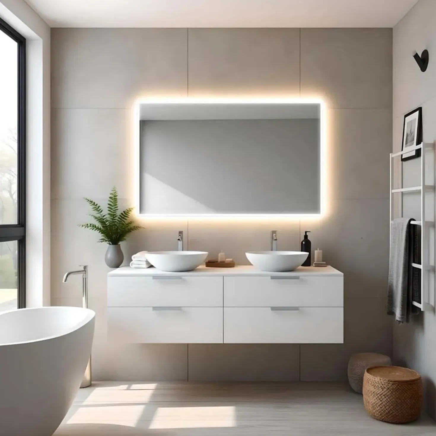 Specchio con cornice satinata 1,5 cm retroilluminata LED MIRA 90x60 cm