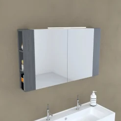 Specchio contenitore bagno a 2 ante con mensole bilaterali 680x1100x150 cm olmo