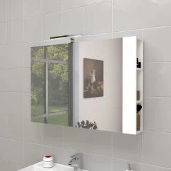 Specchio contenitore bagno a 2 ante e mensole unilaterali 680x1100x150 cm bianco