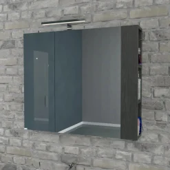 Specchio contenitore bagno a 2 ante e mensole unilaterali 680x800x150 cm olmo sc