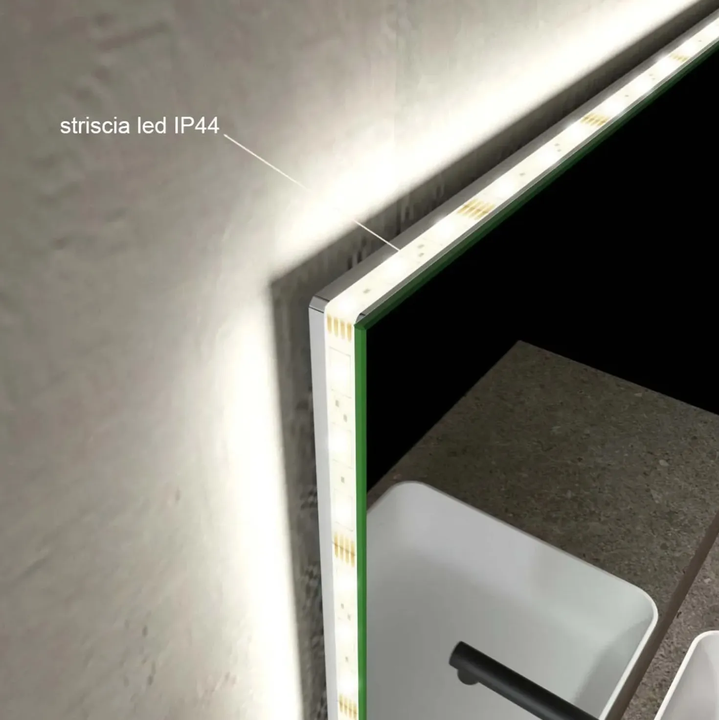 Specchio da bagno con illuminazione integrata rettangolare 120x70x2.5 cm