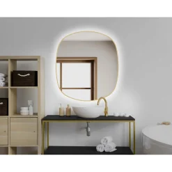Specchio da bagno Nora Gold LED 70x78 cm