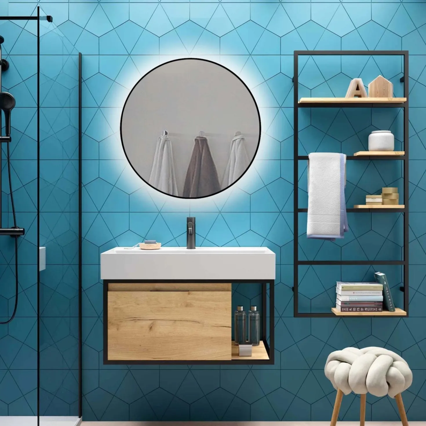 Specchio da bagno Sharon Round Black Ø 80 cm nero