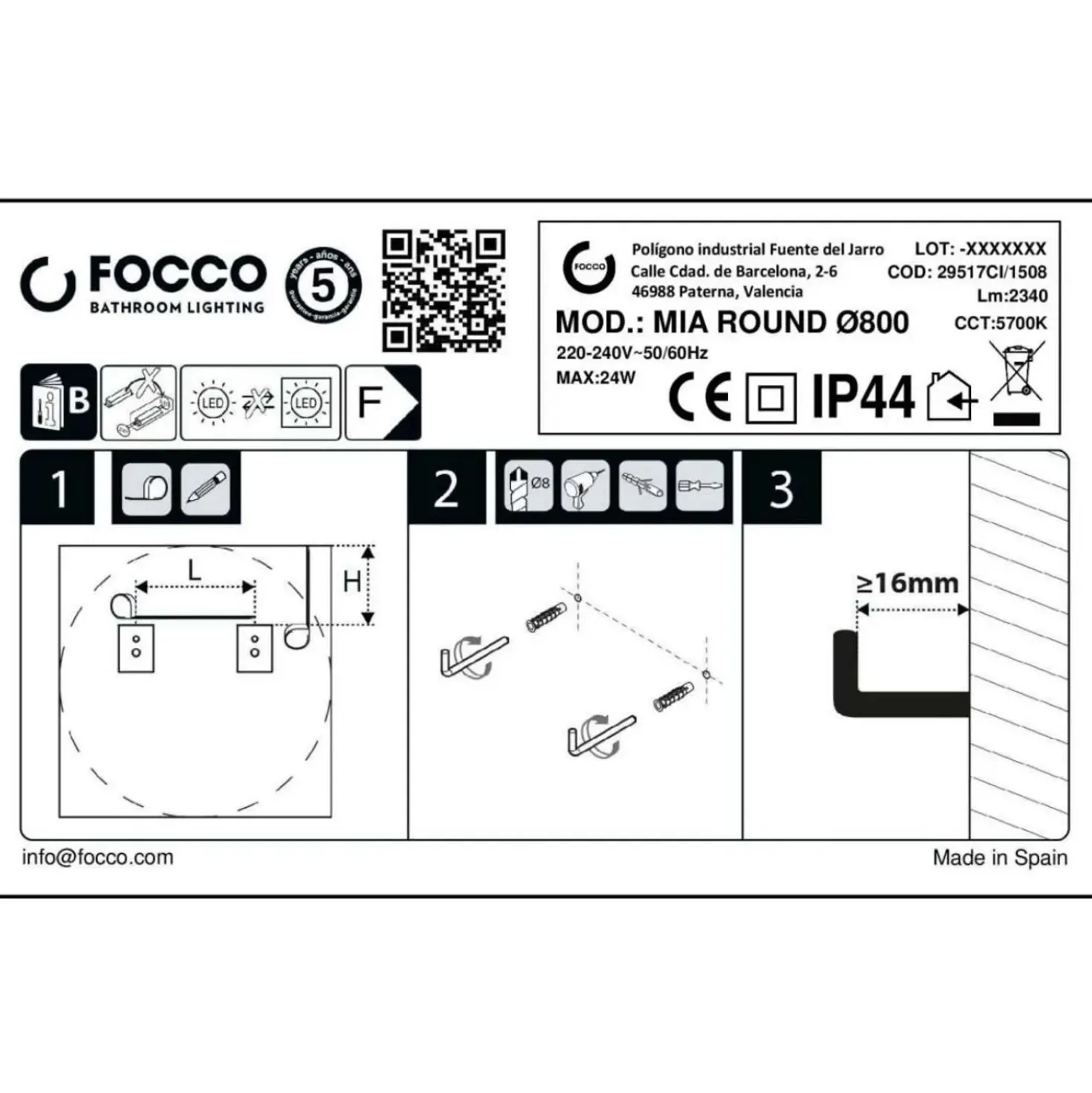 Specchio Led bagno Mia Round ø 80 cm