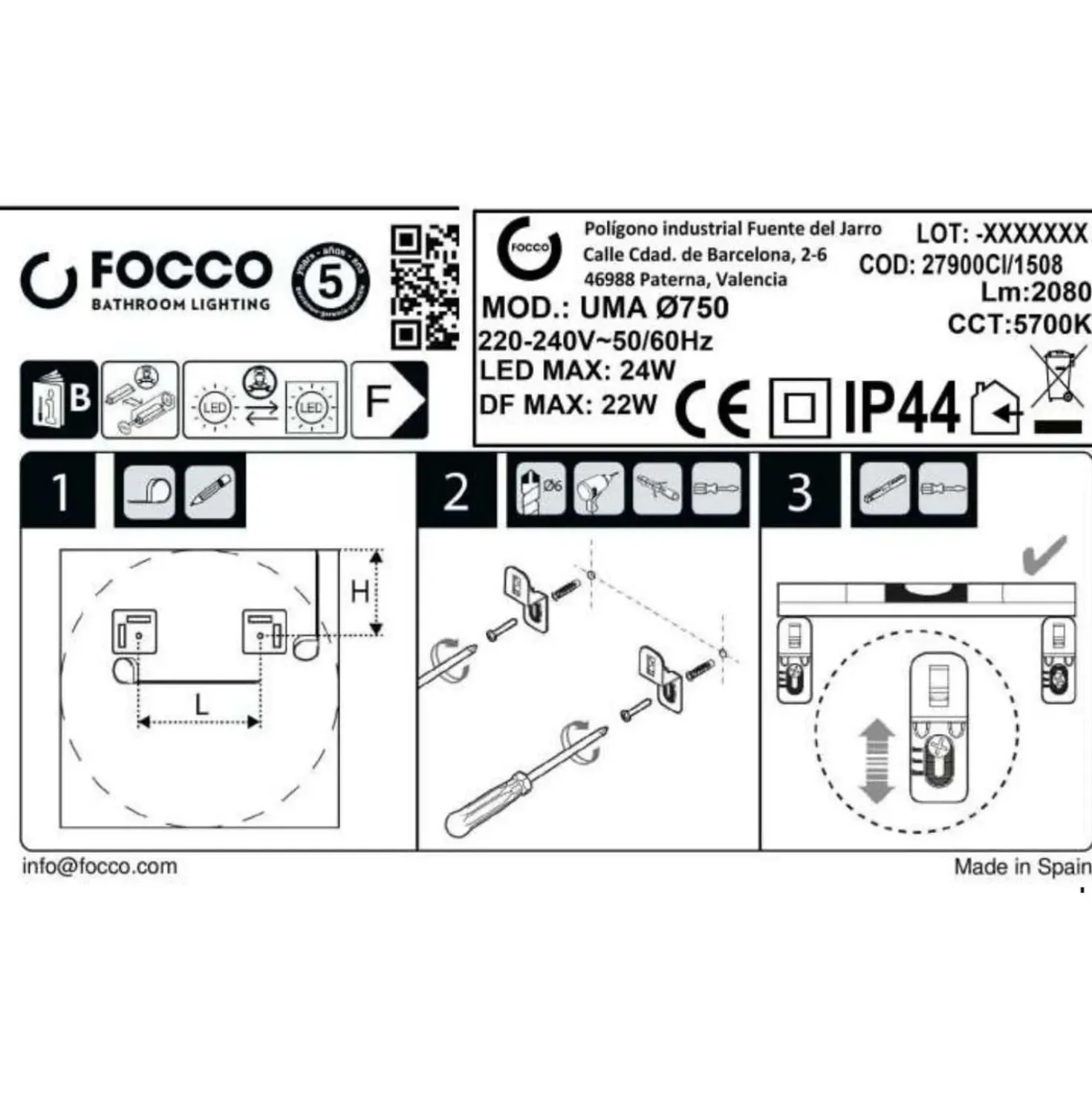 Specchio Led bagno Uma Round ø 75 cm