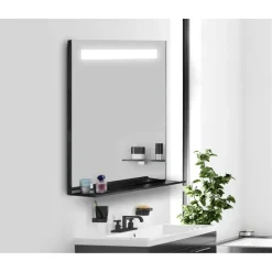 Specchio Led Carol con profilo nero con mensola metallo 80x80 cm