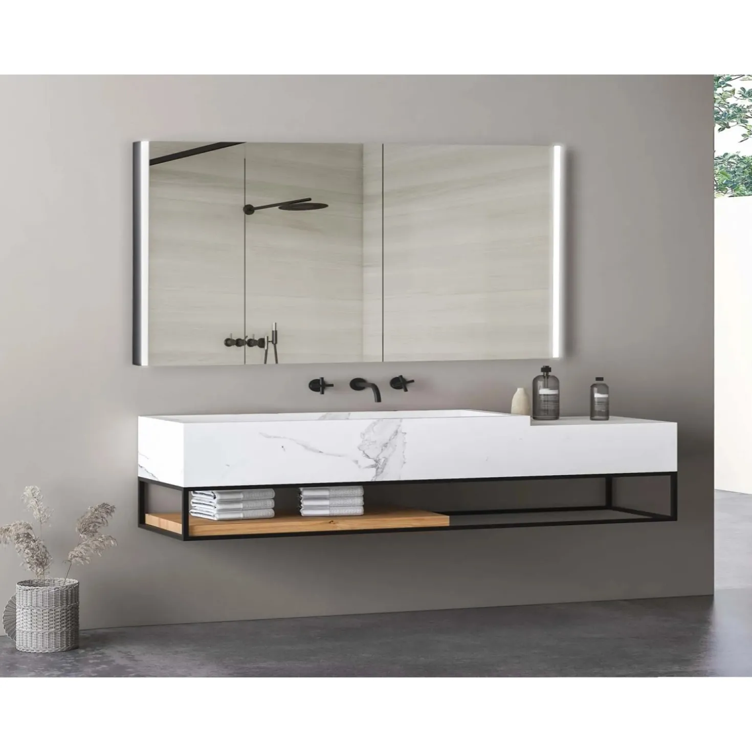 Specchio per bagno Megan nero 120x80 cm