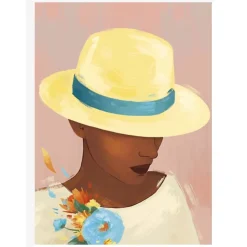 Stampa incorniciata donna con cappello giallo 30 x 40 cm