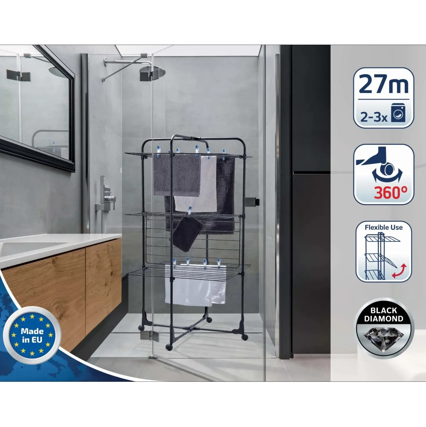 Stendibiancheria a torre Classic Tower 270 Black L asciugatura 27 m