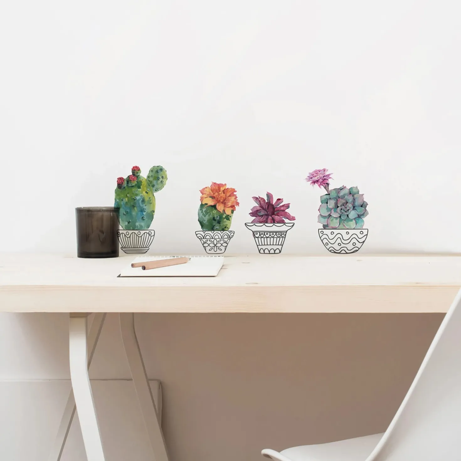 Sticker autoadesivo 2fg 15x31 cm cactus vases