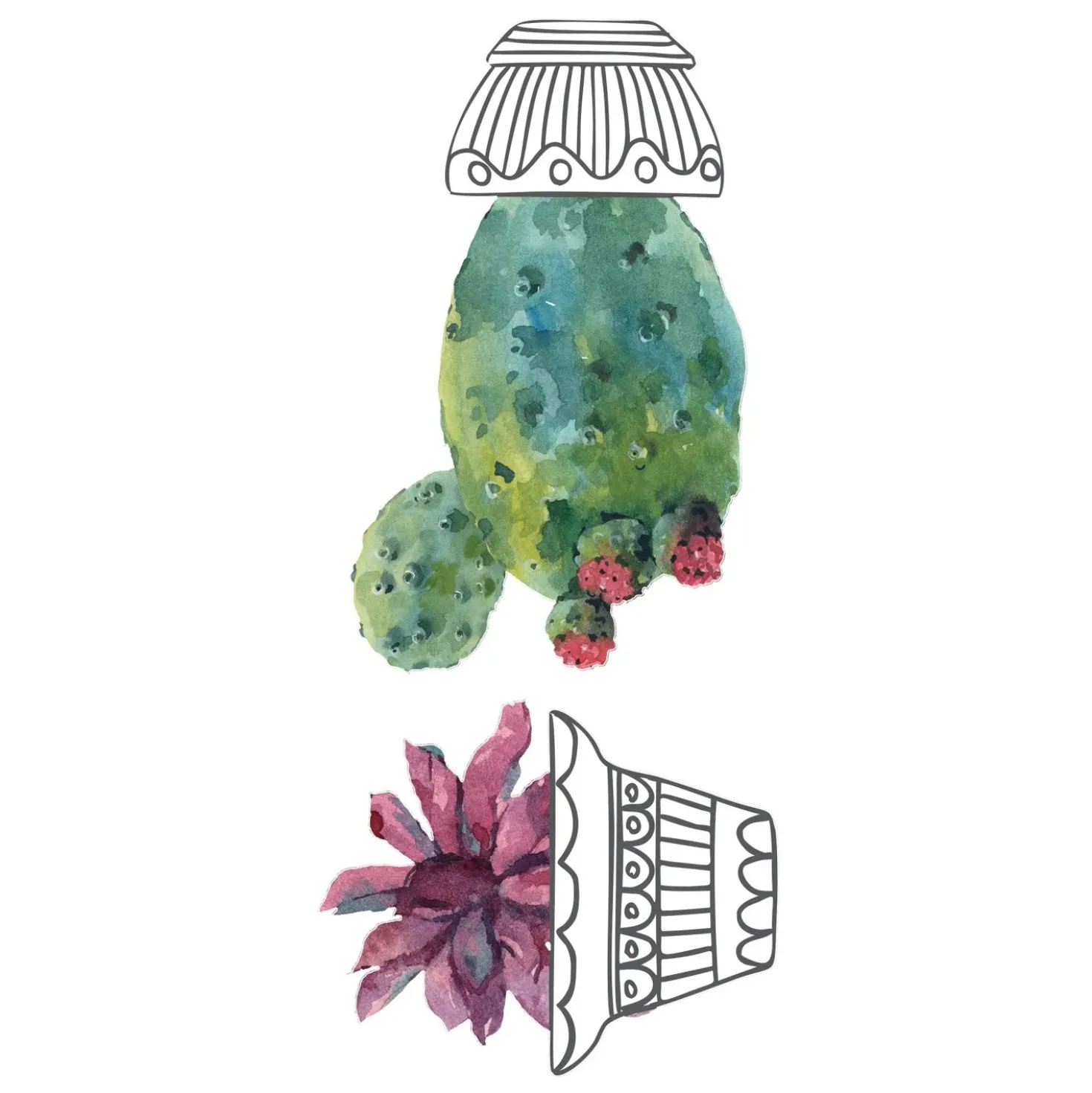 Sticker autoadesivo 2fg 15x31 cm cactus vases