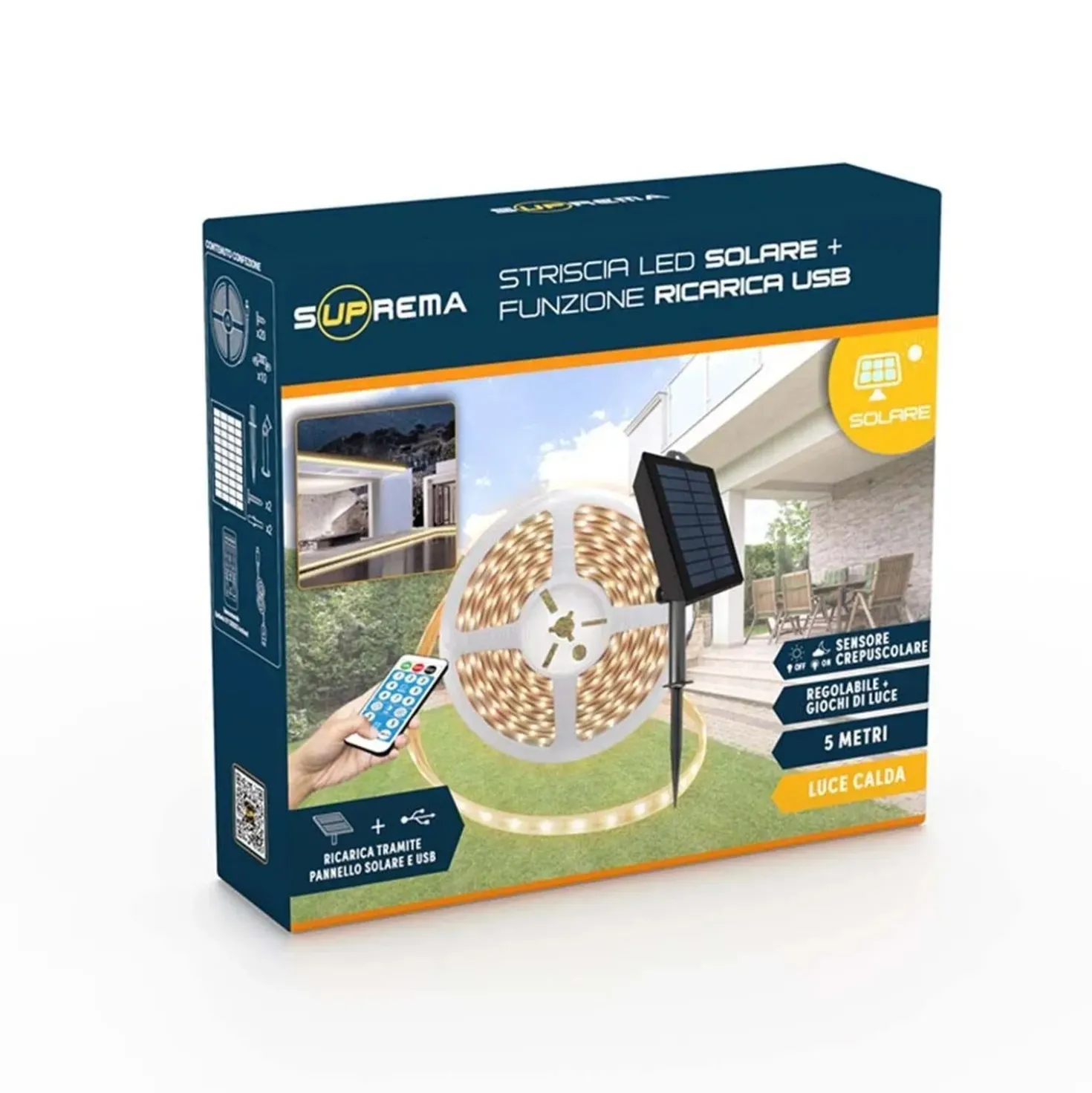 Striscia LED solare outodoor Prismalux 300 led bianco caldo 5 m