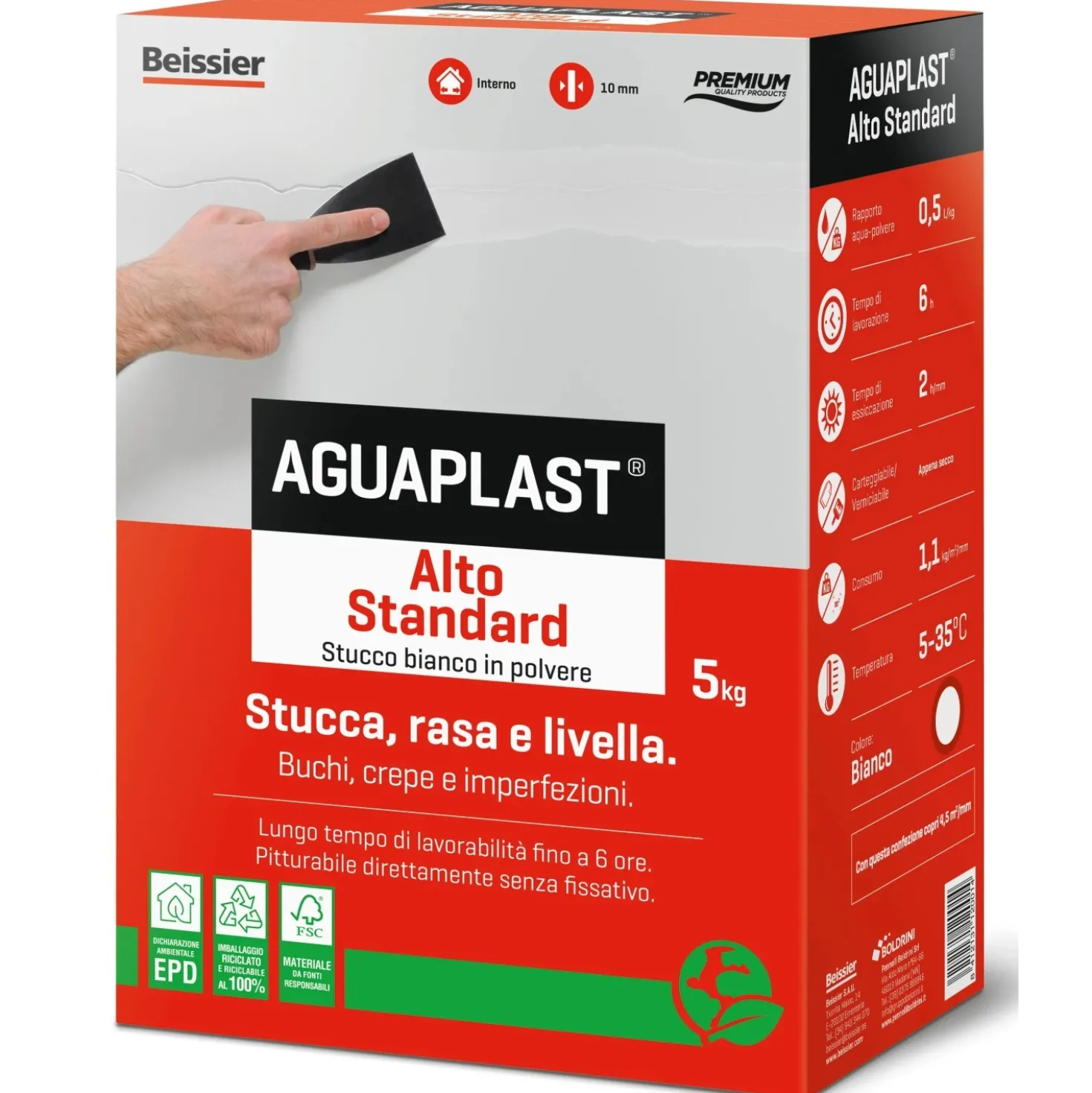 Stucco in polvere Aguaplast Alto Standard per interni 5 kg bianco