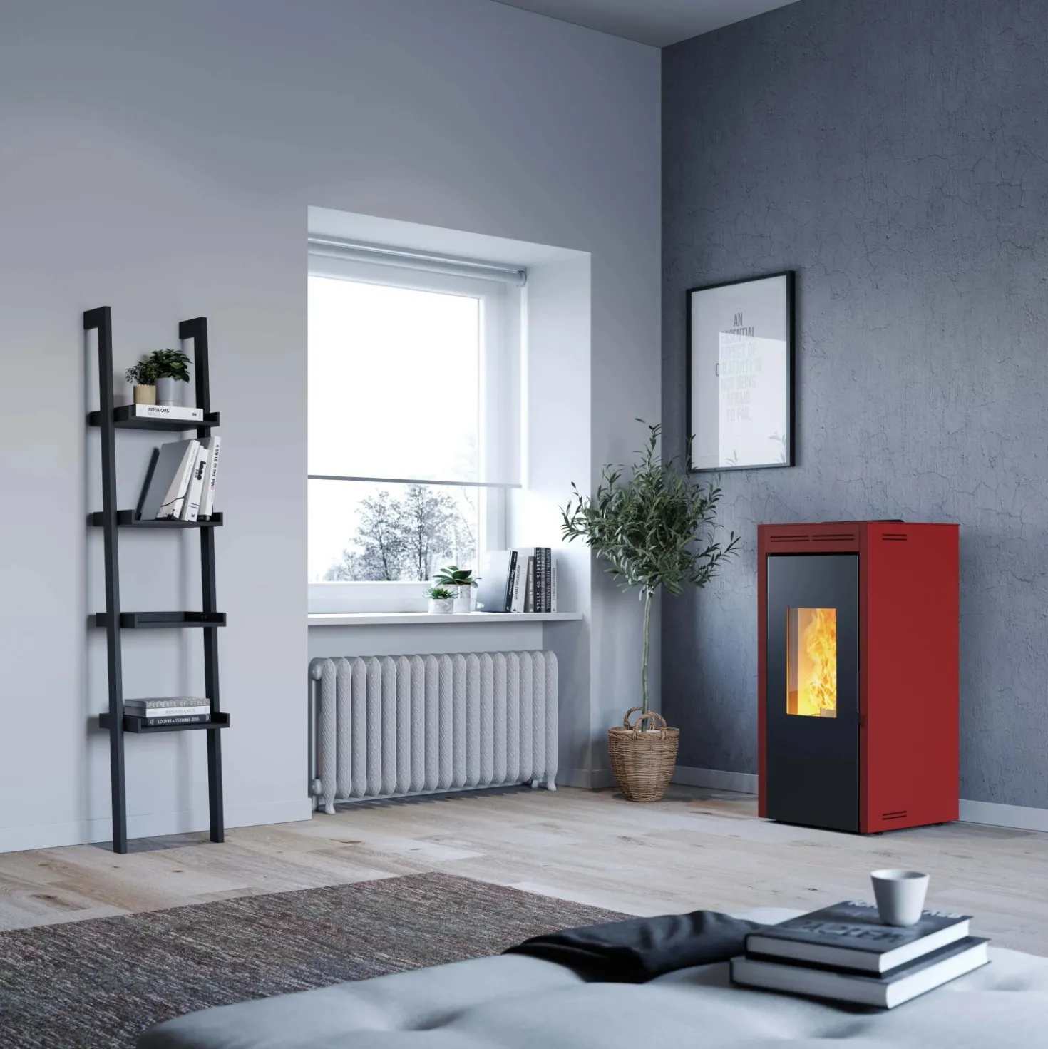 Stufa a pellet ventilata ermetica Invicta Teramo Plus 17,2 kW rosso