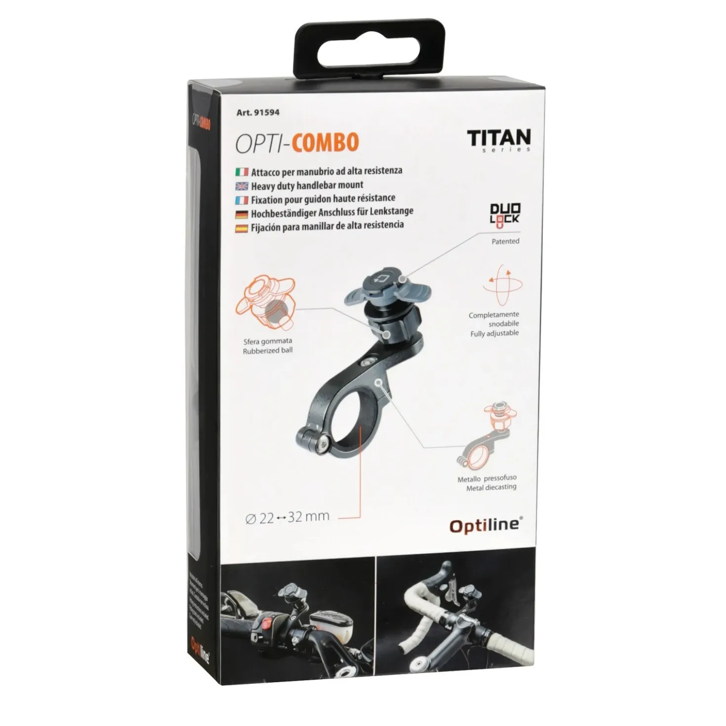 Supporto per manubrio bici e moto Titan Combo alta resistenza nero