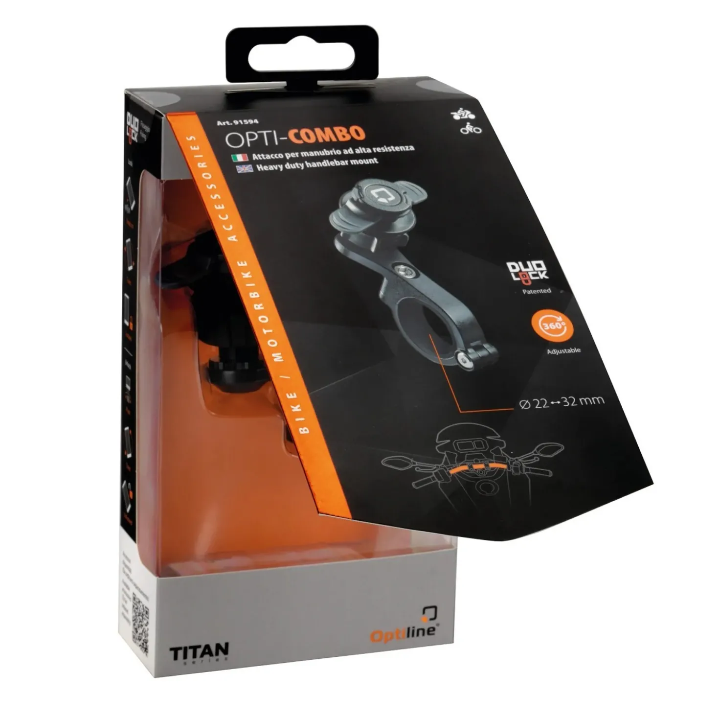 Supporto per manubrio bici e moto Titan Combo alta resistenza nero