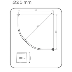 Supporto tenda doccia semicircolare l 87,1 x p 87,1 x Ø 6,2 cm bianco