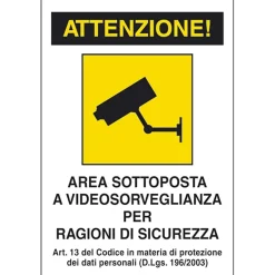 Targa EcoFix "Area videosorvegliata ragioni sicurezza" vinile adesivo 20 x 30 cm
