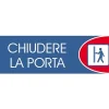 Targhetta adesiva "Chiudere la porta" in propilene metallizzato 6 x 18 cm