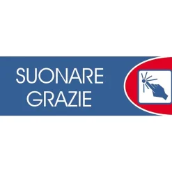 Targhetta adesiva "Suonare grazie" in propilene metallizzato 6 x 18 cm